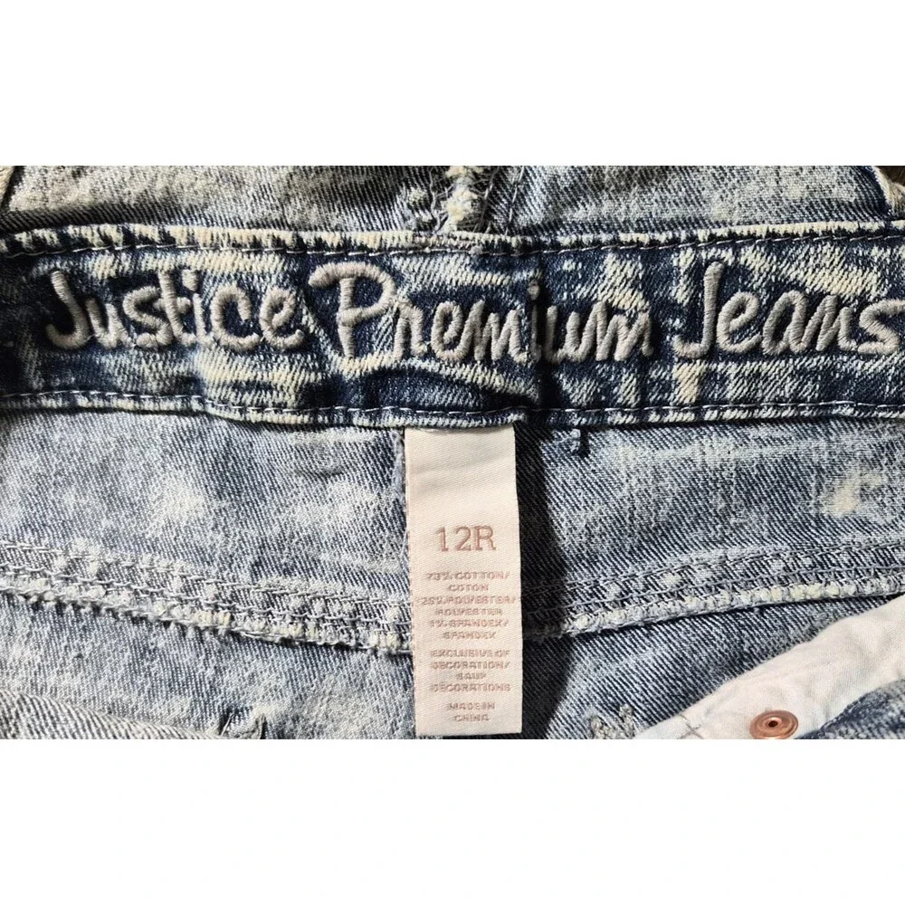 Justice Girls Size 12 Acid Wash Denim Distressed Overalls NWT Blue Pockets